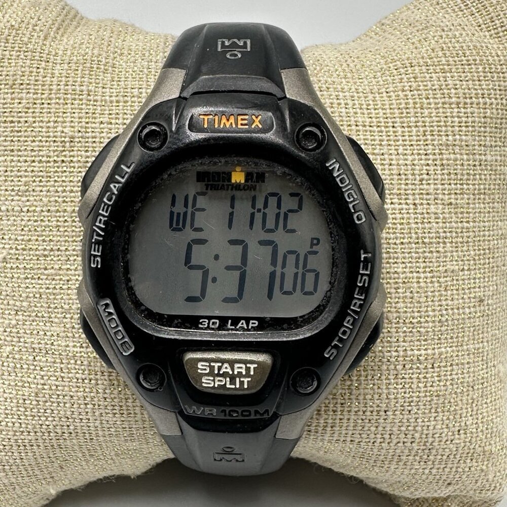 Timex Ironman Digital Watch Men Black Grey 33MM Indiglo Dial New Battery 9"